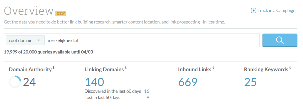 domain authority weergave link explorer